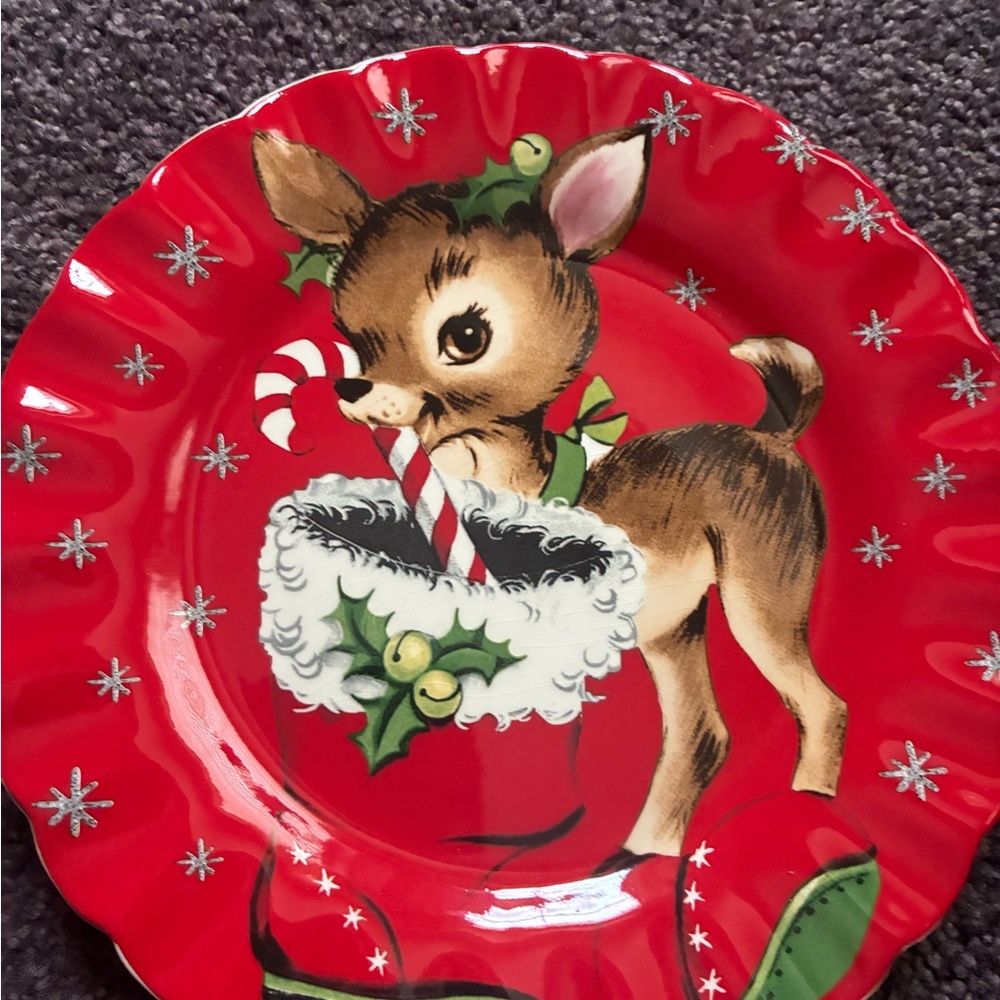 Festive Mr. Christmas Plates Set nostalgic Scallop NIB Santa Snowmen Raindeer - Picture 4 of 6
